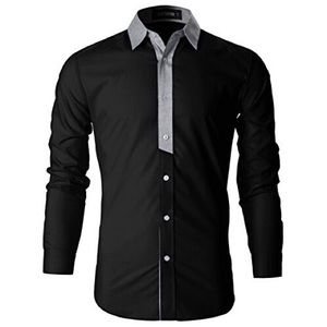 Mens Black Grey Designer Button Dress Shirt